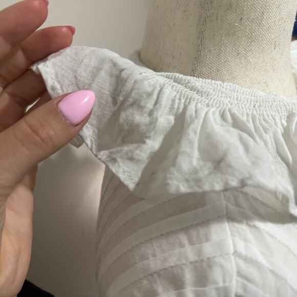 7 FOR ALL MANKIND Women's Peter Pan Collar Ruffle Top Size S In White - Picture 4 of 13